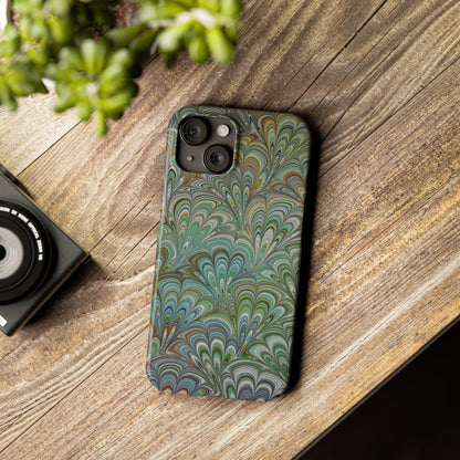 Deep Green Peacock Italian Marbled Design, Italy Feather Phone Case, Multi-Color, Slim Phone Cases, Case-Mate IPHONE16 and all sizes