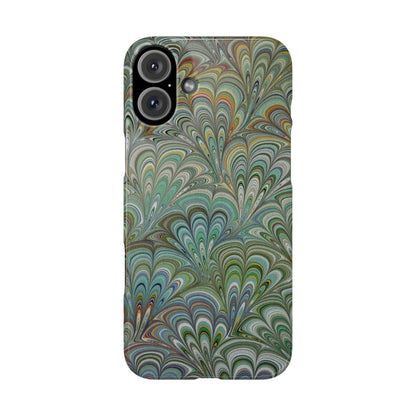 Deep Green Peacock Italian Marbled Design, Italy Feather Phone Case, Multi-Color, Slim Phone Cases, Case-Mate IPHONE16 and all sizes
