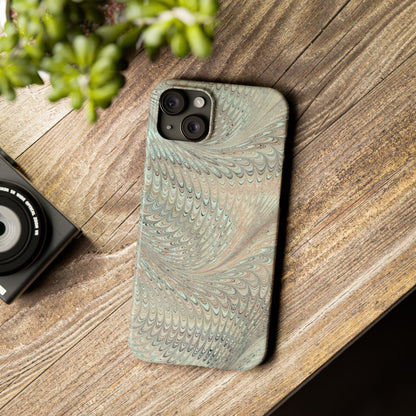 Marbled VIntage Design, Italian Feather Phone Case, Green Hues, Mint, Beige, Neutrals, Slim Phone Cases, IPHONE16 and all sizes