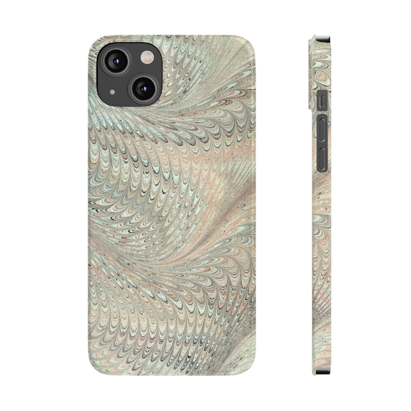 Marbled VIntage Design, Italian Feather Phone Case, Green Hues, Mint, Beige, Neutrals, Slim Phone Cases, IPHONE16 and all sizes