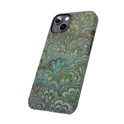Deep Green Peacock Italian Marbled Design, Italy Feather Phone Case, Multi-Color, Slim Phone Cases, Case-Mate IPHONE16 and all sizes