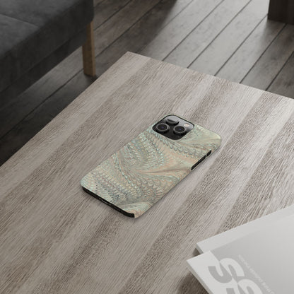 Marbled VIntage Design, Italian Feather Phone Case, Green Hues, Mint, Beige, Neutrals, Slim Phone Cases, IPHONE16 and all sizes