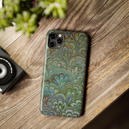 Deep Green Peacock Italian Marbled Design, Italy Feather Phone Case, Multi-Color, Slim Phone Cases, Case-Mate IPHONE16 and all sizes